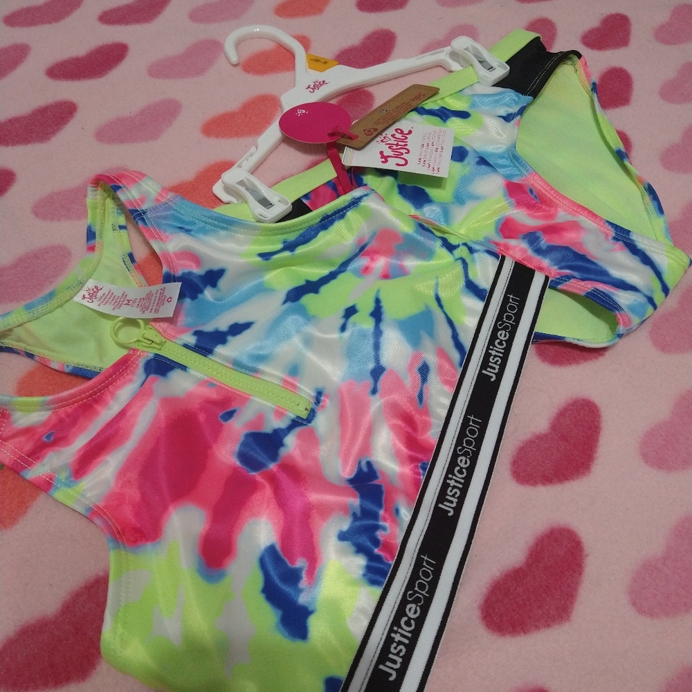 Justice 2 pc long line zip bikini